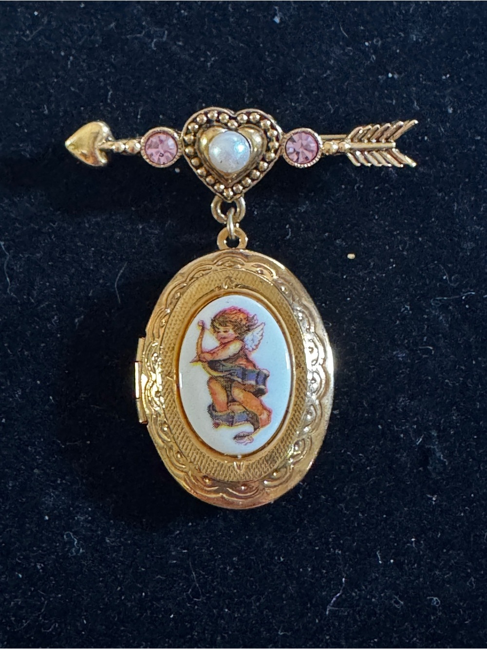 Vintage Avon Cherished Moments Cupid Locket Brooch 1990s